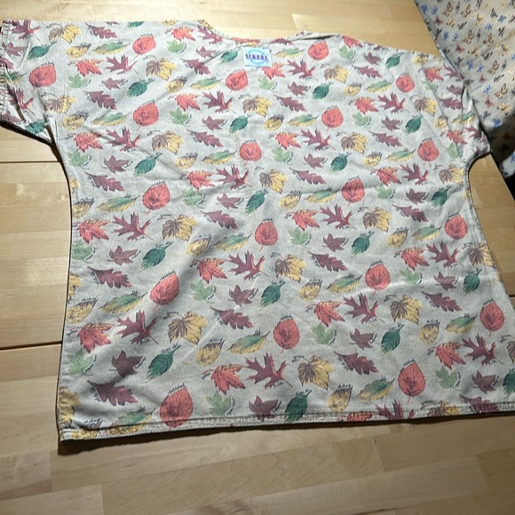 S.C.R.U.B.S. Tan Autumn Leaves Patterned Scrub Top - Picture 3 of 5